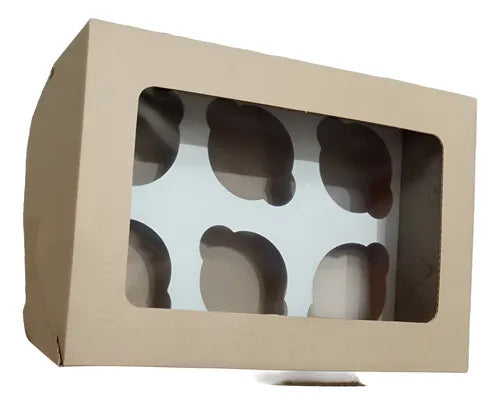 cod: 3822 (20u) CAJA CON VISOR PARA 6 CUPCAKES CARTÓN MICRO - medida: 26x18x10