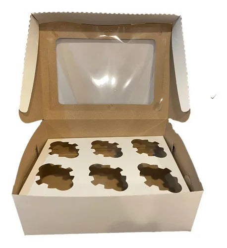 cod: 3828 (100u) CAJA PARA 6 CUPCAKES Y MAGDALENAS C/CA Y VISOR - medida: 26x19x7