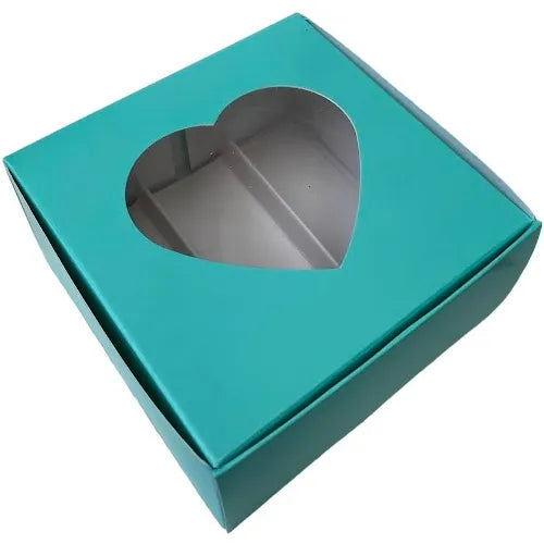 cod: 2557 (10u) CAJA VERDE AGUA VISOR 3 DIVISIONES 9 BOMBONES - medida: 10x10x5