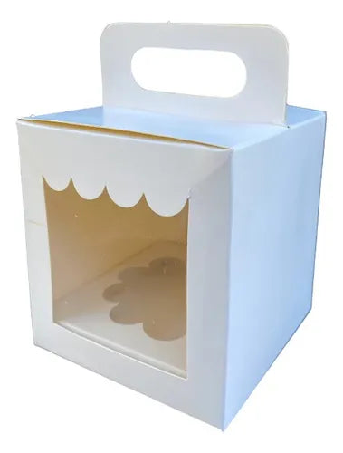 cod: 2256 (10u) CAJA PORTA CUP CAKE BLANCA CON SOPORTE - medida: 0x0x0