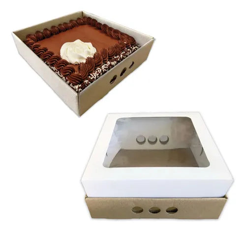 cod: 3765 (100u) CAJAS PARA TORTAS CUADRADAS ALTAS VISOR - medida: 25x25x25