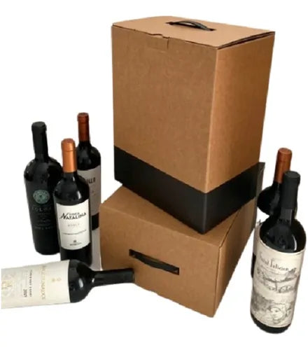 cod: 4366 (5u) CAJA PARA 6 BOTELLAS VINOS SUPER RESISTENTE - medida: 34x25x17