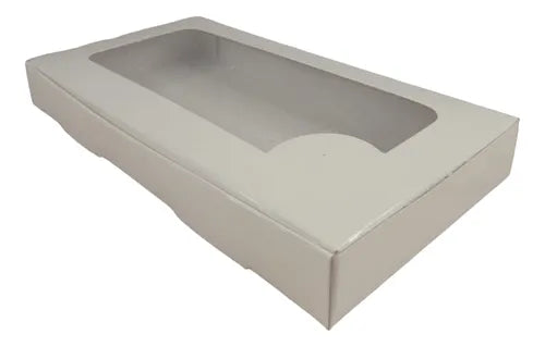 cod: 040 (10u) CAJA PARA BOMBONES 21X11X2 BLANCA CON VISOR (10U) COD: 040 - medida: 21x11x2