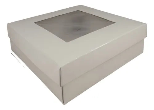 cod: 077 (10u) CAJA 19X19X5 BLANCA CON VISOR Base y Tapa (10U) COD: 077 - medida: 19x19x5