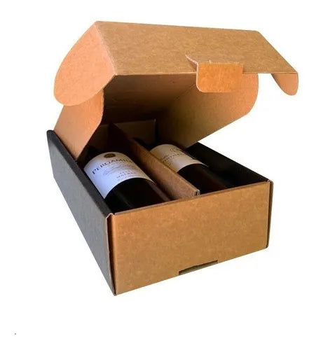 cod: 2100 (5u) CAJA CARTÓN PARA 1 BOTELLA Y 1 COPA CORRUGADO RECICLADO - medida: 0x0x0