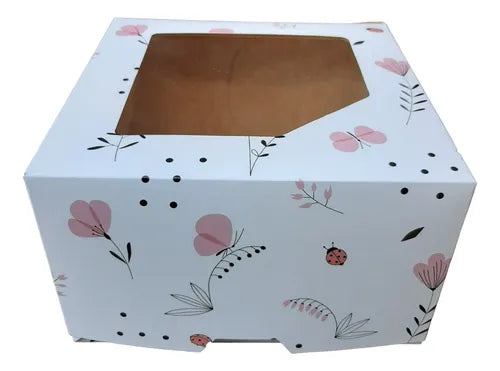 cod: 3639 (1u) CAJA CARTULINA GRUESA CON VENTANA  DESAYOS TORTA - medida: 25x25x12