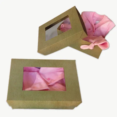 cod: 3495 (25u) CAJA PARA AJUAR BEBE BABY SHOWER KRAFT   C/VENTANA - medida: 22.4x15.4x10