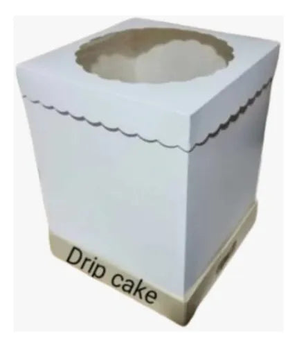 cod: 4265 (20u) CAJA PARA DRIP CAKE  BLANCA CON VISOR - medida: 32x25x4