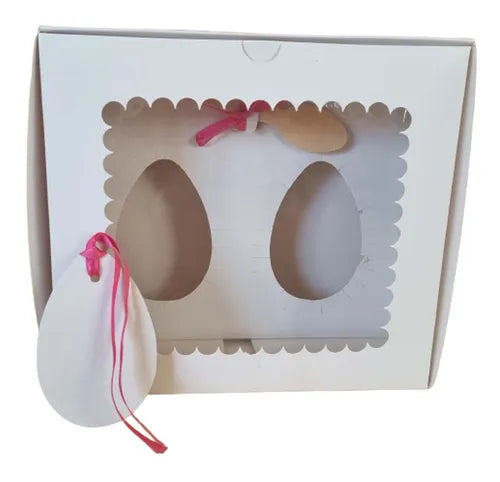 cod: 2121 (100u) CAJA PARA DOS MEDIO HUEVO PASCUA CON CUCHARA - BLANCA - medida: 0x0x0
