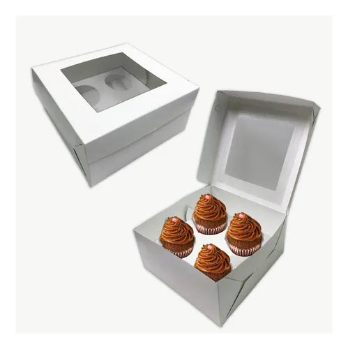 cod: 3267 (100u) CAJAS PARA 4 CUPCAKES MUFFINS  C/CA Y VISOR - medida: 20x20x10
