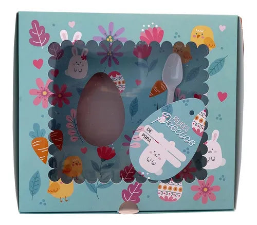 cod: 3435 (100u) CAJA PARA MEDIO HUEVO PASCUA CON CUCHARA - IMPRESA - medida: 22x20x10