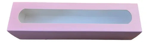 cod: 3329 (20u) CAJA ROSA  CON VISOR 05×05×21 MACARONS ALFAJORES CHICOS - medida: 21x5x5