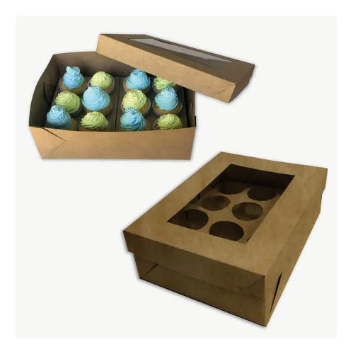 cod: 4218 (50u) CAJAS PARA 12 CUPCAKES KRAFT    CON CA Y VISOR - medida: 30.4x22.4x10