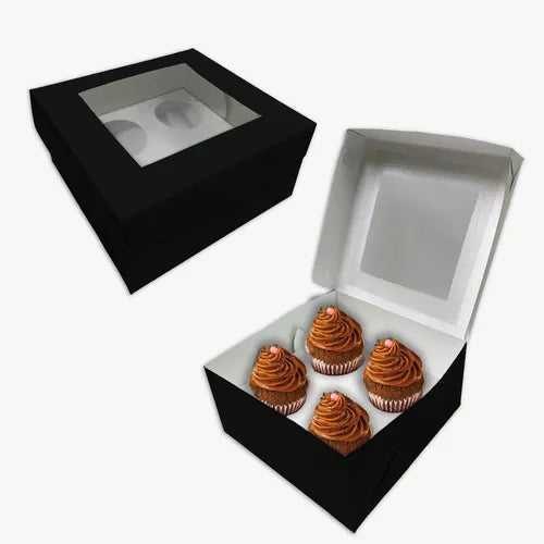 cod: 3270 (10u) CAJAS PARA 4 CUPCAKES MUFFINS C/CA Y VISOR NEGRA - medida: 20x20x10