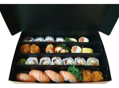 cod: 4047 (50u) CAJA RUSTICA PARA SUSHI, CON DIVISIONES GRANDE - medida: 29.4x18x5