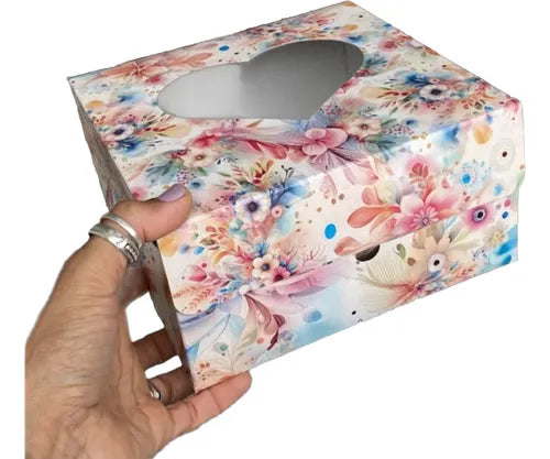 cod: 3145 (10u) CAJA CON FLORES  TORTA VISOR CORAZON MULTISO - medida: 20x20x10