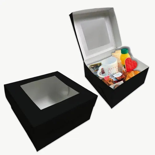 cod: 3271 (10u) CAJAS PARA DESAYOS MEDIANA NEGRA COOKIES C/VISOR - medida: 20x20x10