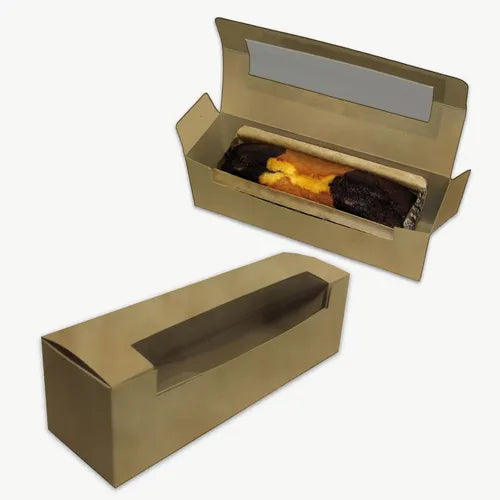 cod: 3608 (100u) CAJA PARA BUDINES POSTRES MACARONS KRAFT CON VISOR - medida: 24x7x7
