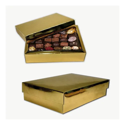 cod: 3059 (50u) CAJAS PARA BOMBONES DORADAS 1/2 KG  BIJO  REGALOS - medida: 18.7x13.5x4.7
