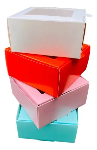 cod: 2223 (100u) CAJAS CUADRADA COLOR SURTIDO VISOR GALLETITAS CHOCOLATE - medida: 0x0x0