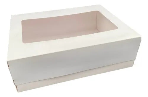 cod: 4370 (1u) CAJA RECTANGULAR BLANCA CON VISOR  PASTELERIA 1 - medida: 34x26x12