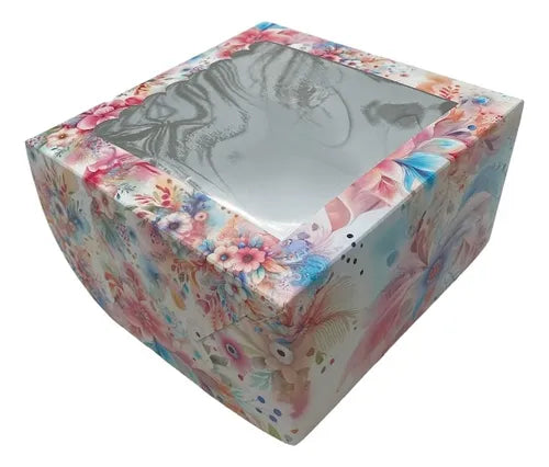cod: 3067 (10u) CAJA FLOR CUADRADA  MINI TORTA REGALOS C/VISOR - medida: 19x19x8