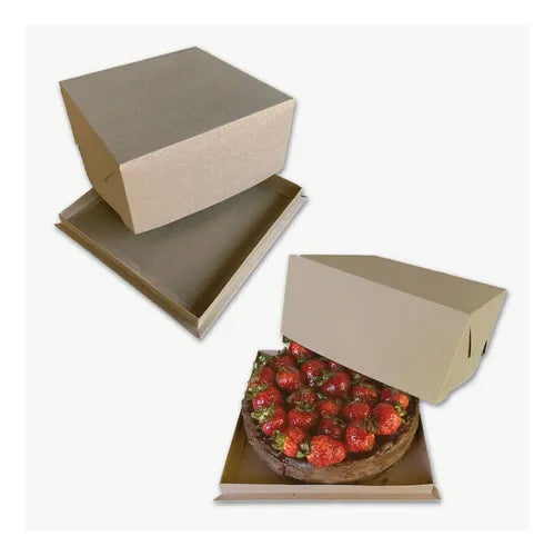 cod: 3855 (50u) CAJAS PARA TORTAS POSTRES BANDEJA + TAPA   MARRÓN - medida: 26x26x12