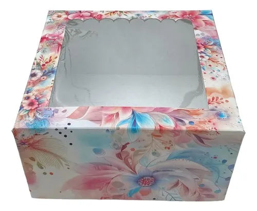cod: 3072 (10u) CAJA FLORES  PORCION TORTA POSTRE MINI DESAYO - medida: 19x19x10