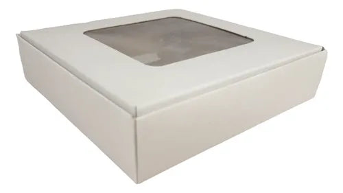 cod: 007 (10u) CAJA 10X10X2.5 BOMBONES BLANCO CARTON VISOR AUTOARMABLE (10U) COD: 007 - medida: 10x10x2.5