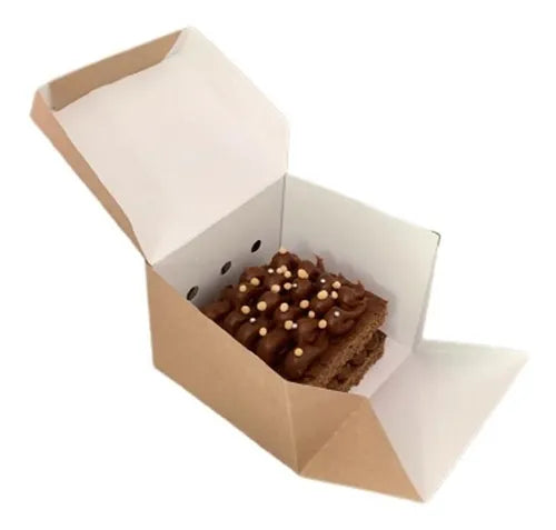 cod: 2691 (50u) CAJAS DE CARTÓN PORCIÓN TORTA   BLANCO + KRAFT NEGRO - medida: 12x12x3.5