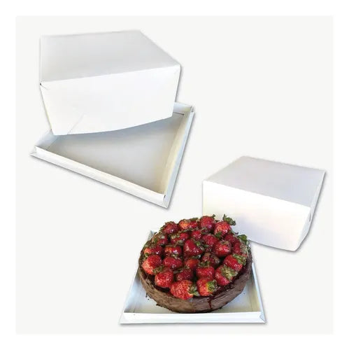 cod: 3856 (100u) CAJAS PARA TORTAS POSTRE BANDEJA + TAPA  BLANCA - medida: 26x26x12