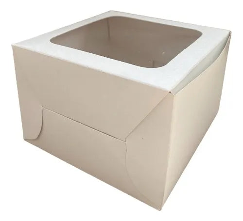 cod: 2709 (10u) CAJA CARTULINA BLANCA VISOR CUADRADO  MINI TORTA - medida: 12x12x6