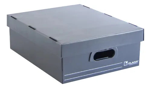 cod: 4568 (3u) CAJA ARCHIVO PLASTICO CON TAPA  CALIDAD PLANA  COLOR NEGRO - medida: 45x35x35