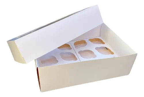 cod: 4371 (1u) CAJA BLANCA 1  C/ VISOR Y SOPORTE 12 CUPCAKES MUFFINS - medida: 34x26x12