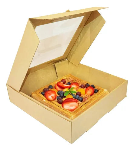 cod: 3990 (30u) CAJA PARA TARTA SÁNDWICH TORTA  MARRÓN VISOR REF - medida: 28x28x7