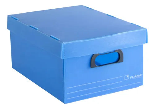 cod: 4657 (1u) CAJA ARCHIVO PLASTICO CON TAPA  - PLANA COLOR AZUL - medida: 400x300x195
