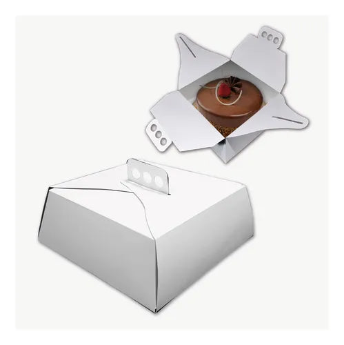 cod: 3957 (50u) CAJAS PARA TORTAS TARTAS     CON MANIJA - medida: 27x27x15