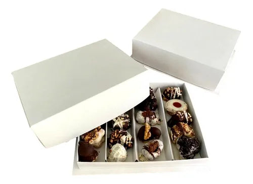 cod: 3784 (100u) CAJAS PARA MASAS 1/2 KG CON DIVISORES   BLANCAS - medida: 25.5x19.5x6
