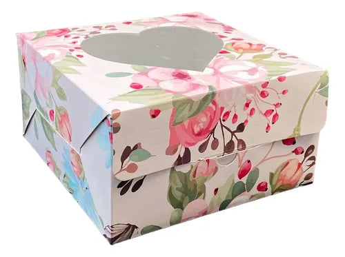 cod: 3170 (5u) CAJA DESAYO  TORTA FLOREADA VISOR DÍA MADRE - medida: 20x20x10