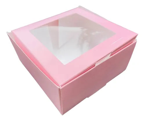 cod: 2250 (10u) CAJA ROSA CUADRADA CHICA VISOR GALLETITAS CHOCOLATES - medida: 0x0x0