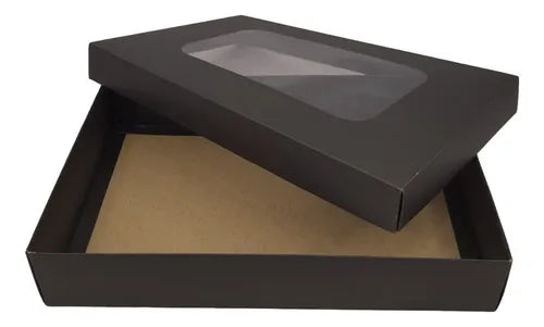 cod: 014 (10u) CAJA 27X17X5 REGALOS NEGRO CARTON VISOR Base y Tapa (10U) COD:014 - medida: 27x17x5