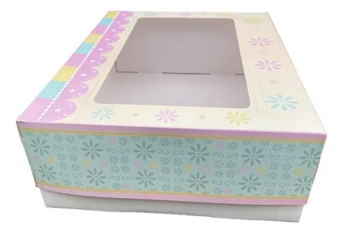 cod: 4372 (10u) CAJA RECTANGULAR ESTAMPADA C/ VISOR  PASTELERIA - medida: 34x26x12