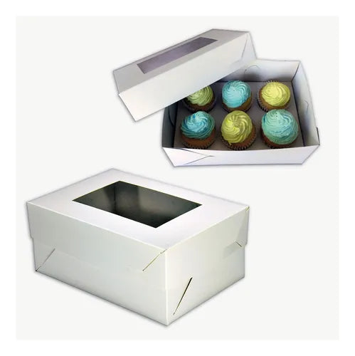 cod: 3522 (10u) CAJAS PARA 6 CUPCAKES Y MADALENAS  10  C/CA Y VISOR - medida: 22.4x15.4x10
